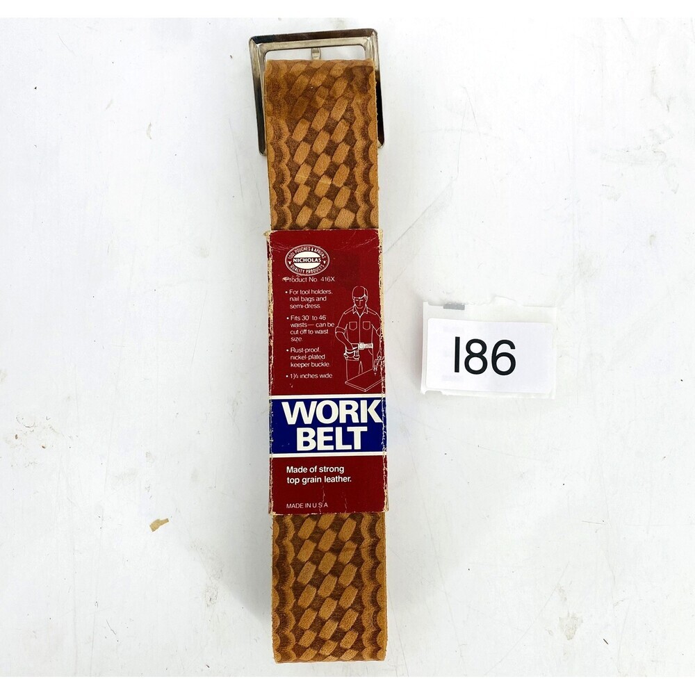 NOS vintage Nicholas Woven Look Work Belt Strong Top Grain Leather USA 30-46"
